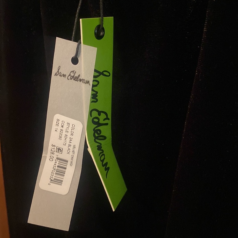 💃🏽➕NWT Sam Edelman Pearl Beaded Strap Velvet Midi Dress. Color: Black. Size 14. - Picture 5 of 10